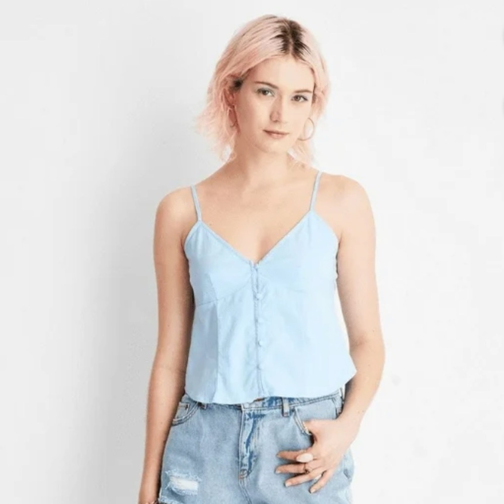 NWOT Light Blue Spaghetti Adjustable Straps Button Front Women's Summer Top